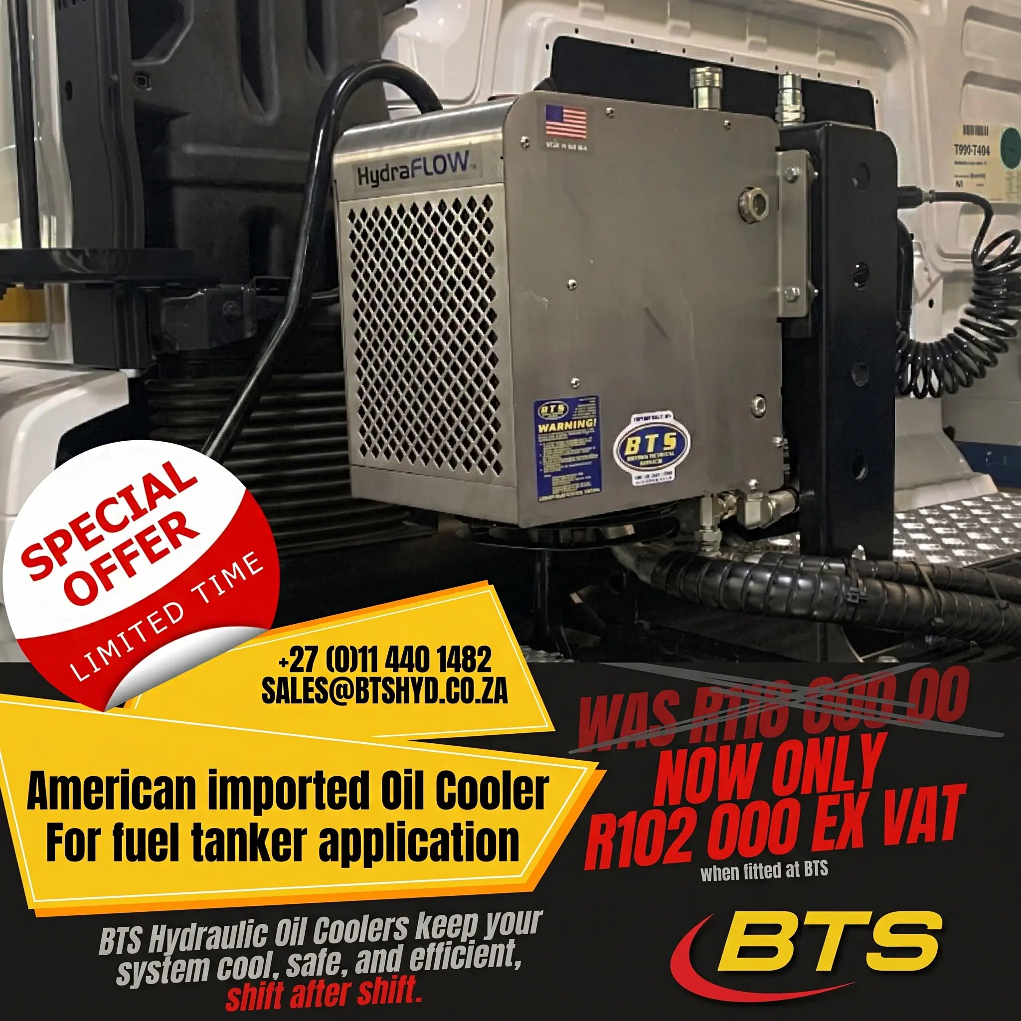 BTS Special Offer – American imported HydraFLOW Oil Cooler for fuel tanker application
